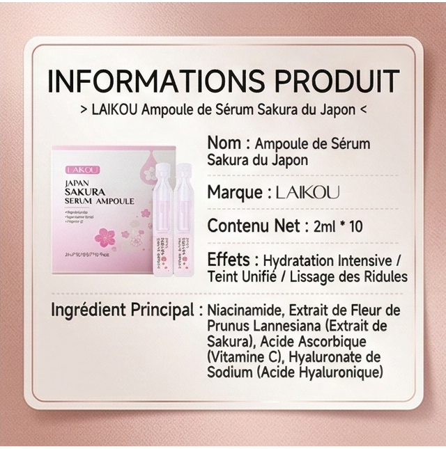 Texture fluide et légère du sérum Sakura Laikou s'appliquant sur le visage pour une hydratation instantanée sans fini gras.
